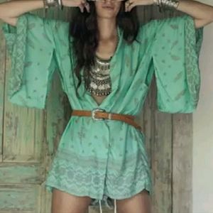 Spell turqoise Skull Tribe Short Kimono Boho Robe
